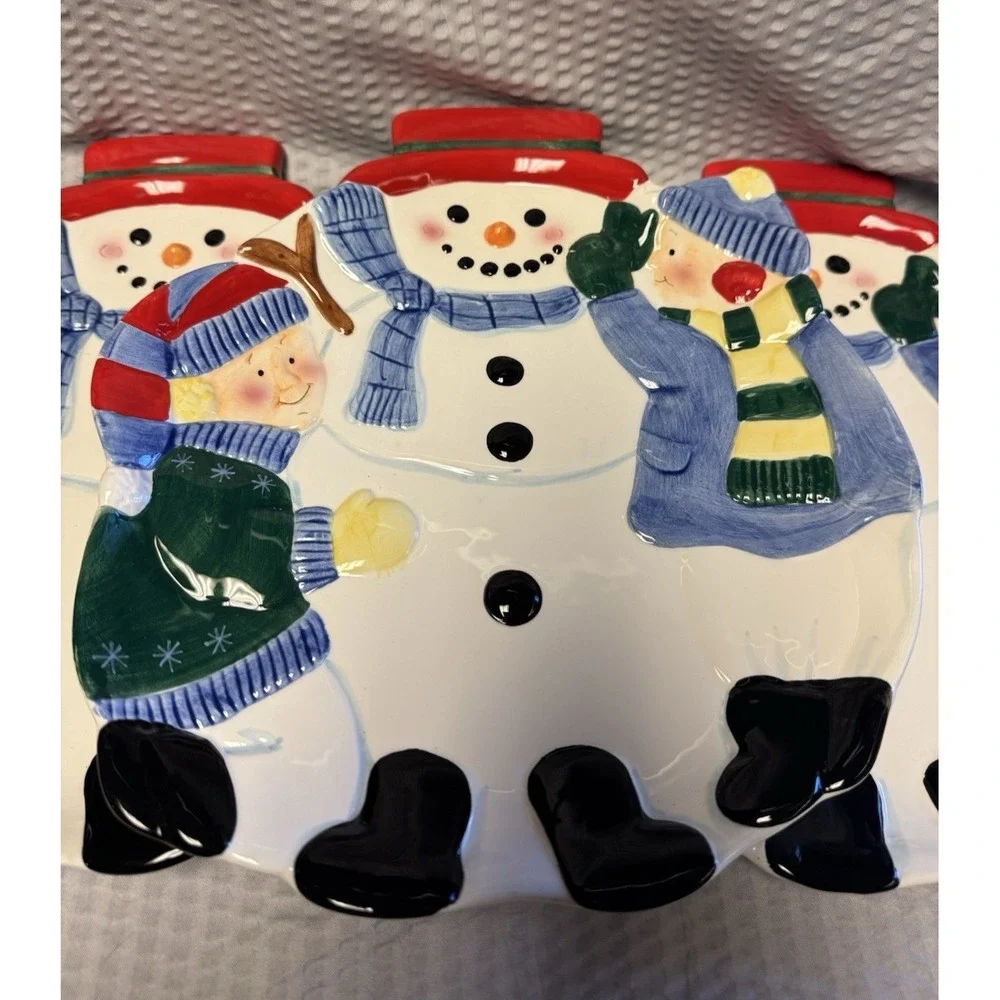 Pfaltzgraff Snowman Kids Holiday Winter Platter Serving Tray Discontinued NOS